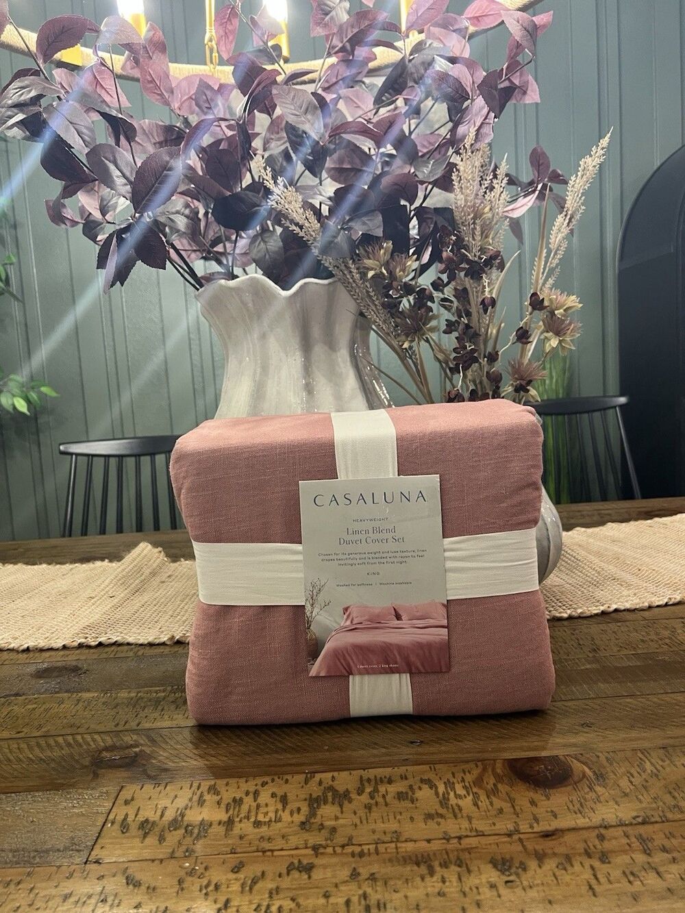 King Heavyweight Linen Blend Duvet & Sham Set Rose - Casaluna NEW